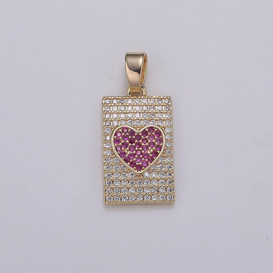 Micro pave heart pendant dainty charm, rose gold heart charm star tag pendant jewelry making supply 18k gold findings, j-283