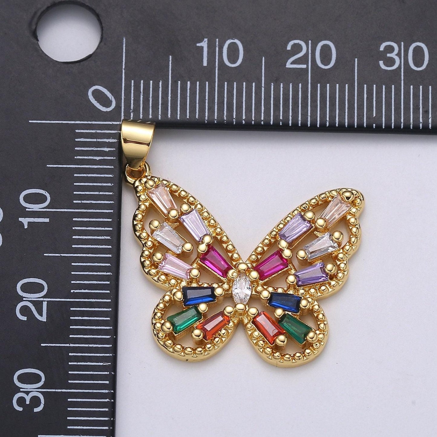 Multi color 24k gold filled micro pave butterfly pendant charm monarch butterfly pendant charm insect animal jewelry baguette cz pdgf- 2154