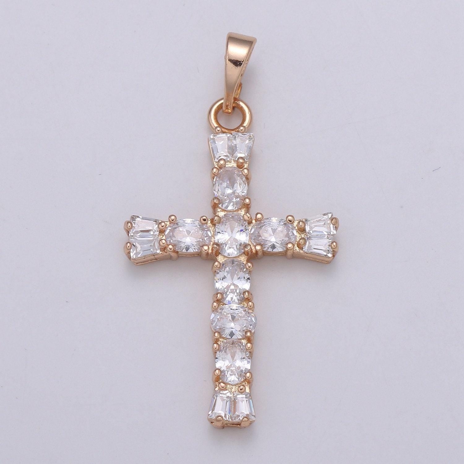 Clear crystal cross gold filled pendants j-273