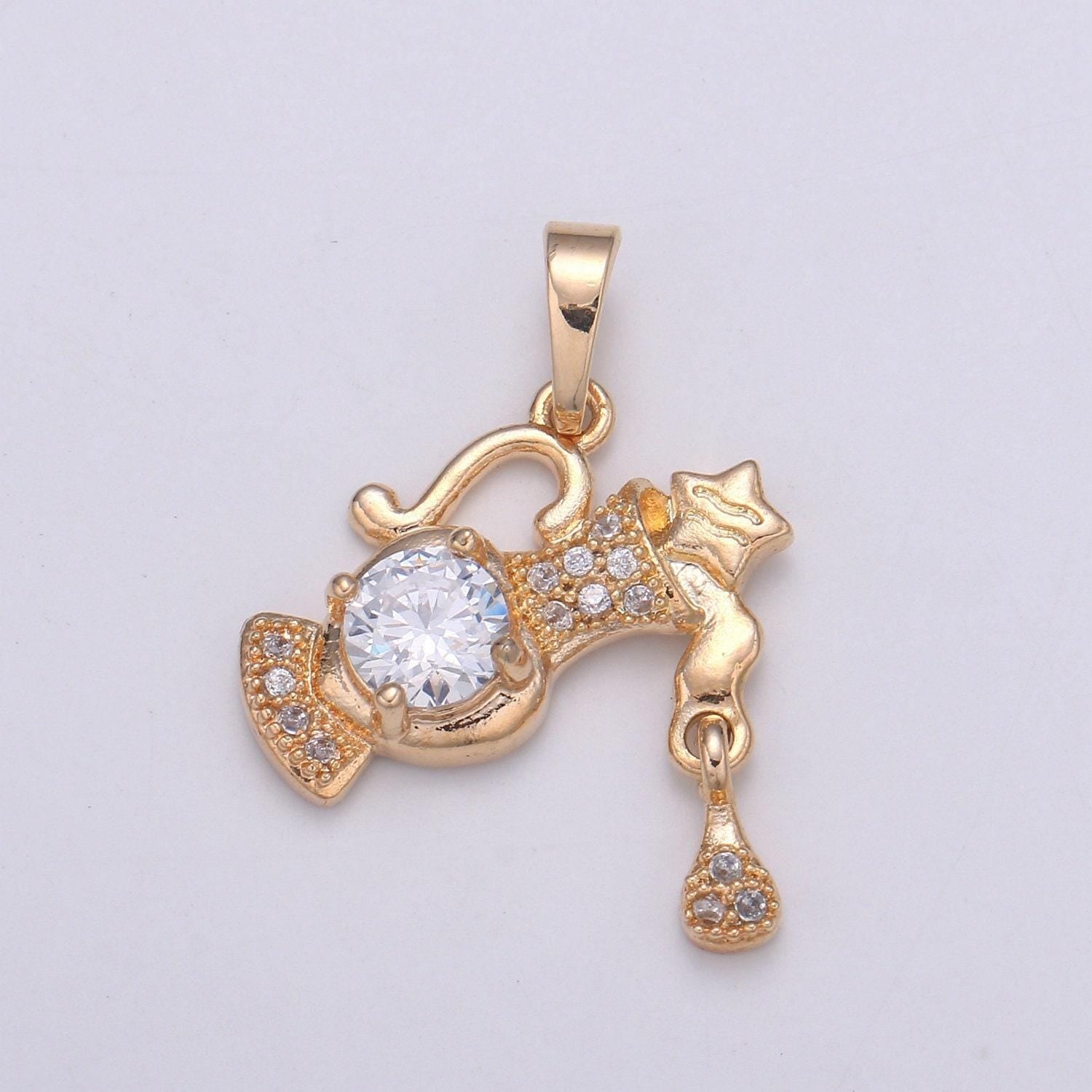 Dainty aquarius -zodiac horoscope sign constellation charm - celestial astrology medallion pendant for necklace