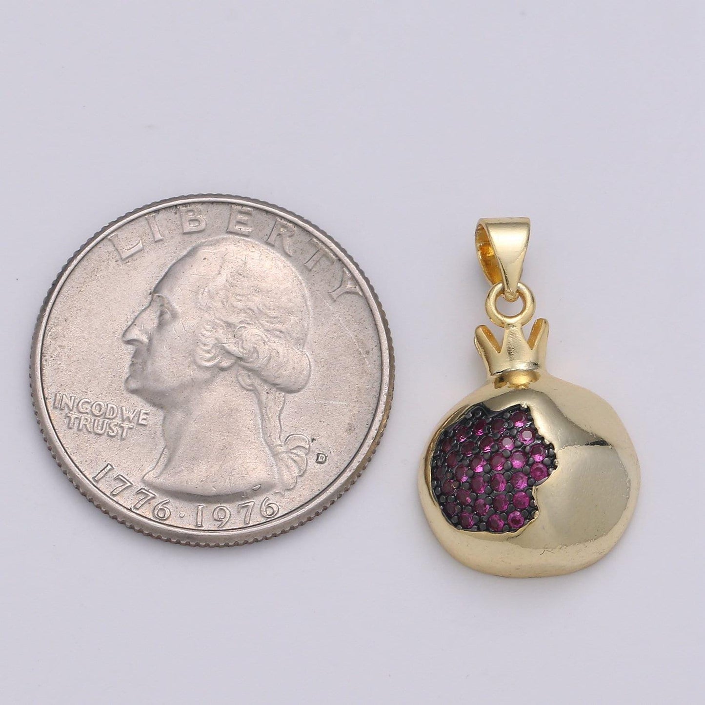 1pc pemogranate 24k gold charm, purple seed fruit pendant charm, dainty charm, green leaf pendant, gold color, pdgf-2122