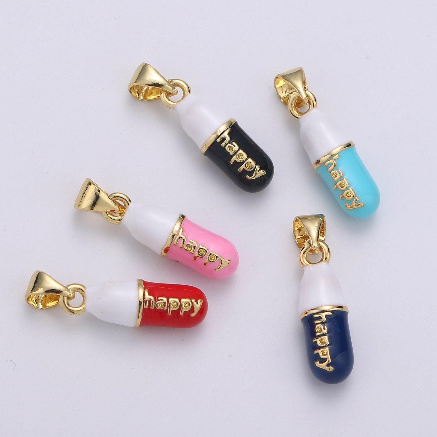 1pc. happy choose color pill charm necklace, dainty word charm,happy pill charm necklace pendant hope optimist minimalist jewelry pdgf-2120