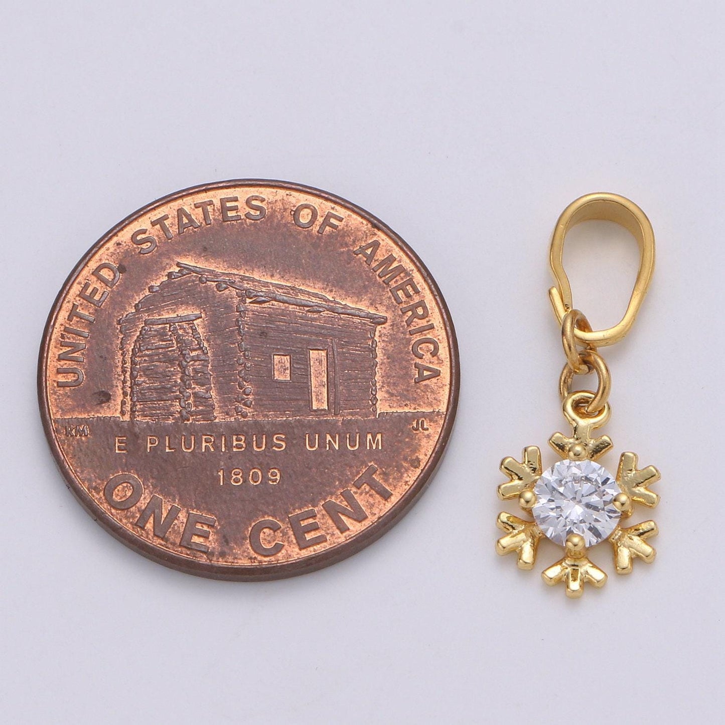 Solitaire 24k gold plated charm, snow flake cz pendant ,single cubic mini pendant, dainty bracelet earring necklace charm, pdgf- 2102