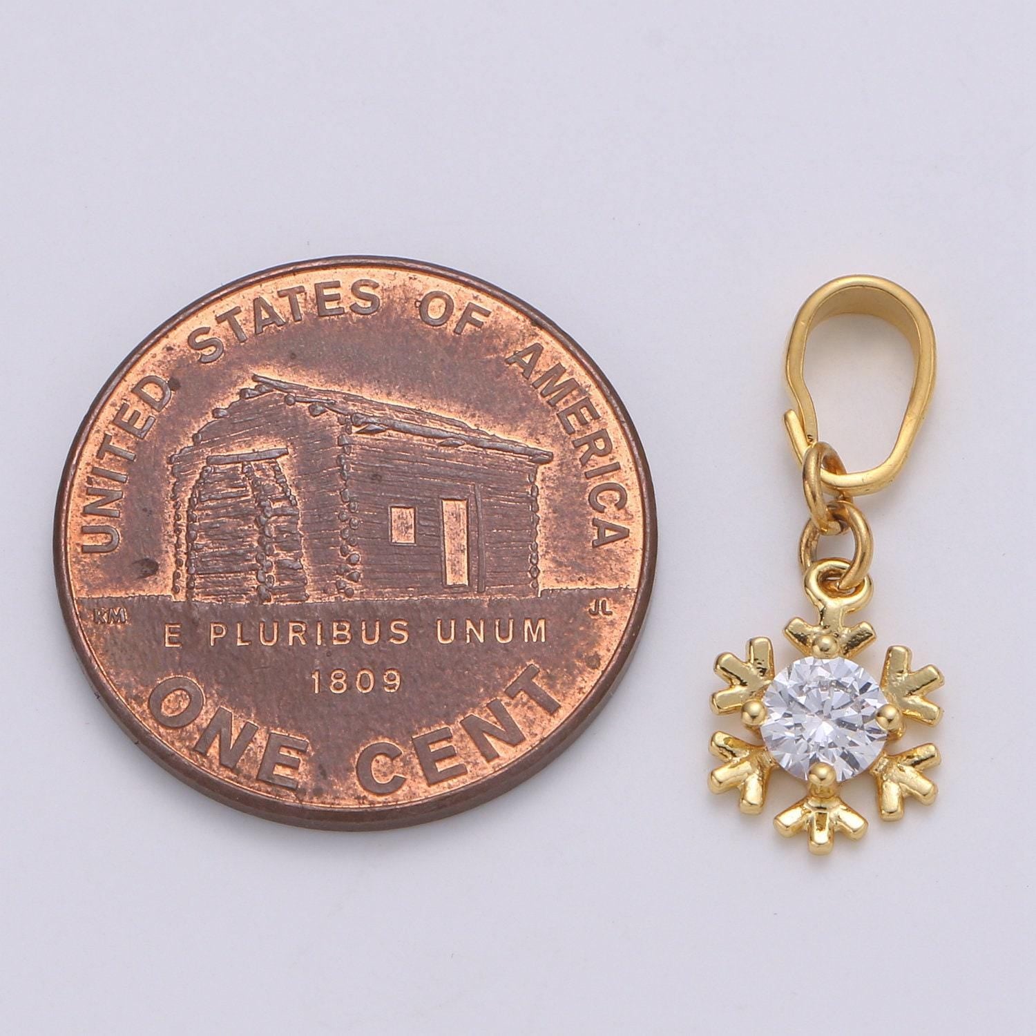 Solitaire 24k gold plated charm, snow flake cz pendant ,single cubic mini pendant, dainty bracelet earring necklace charm, pdgf- 2102