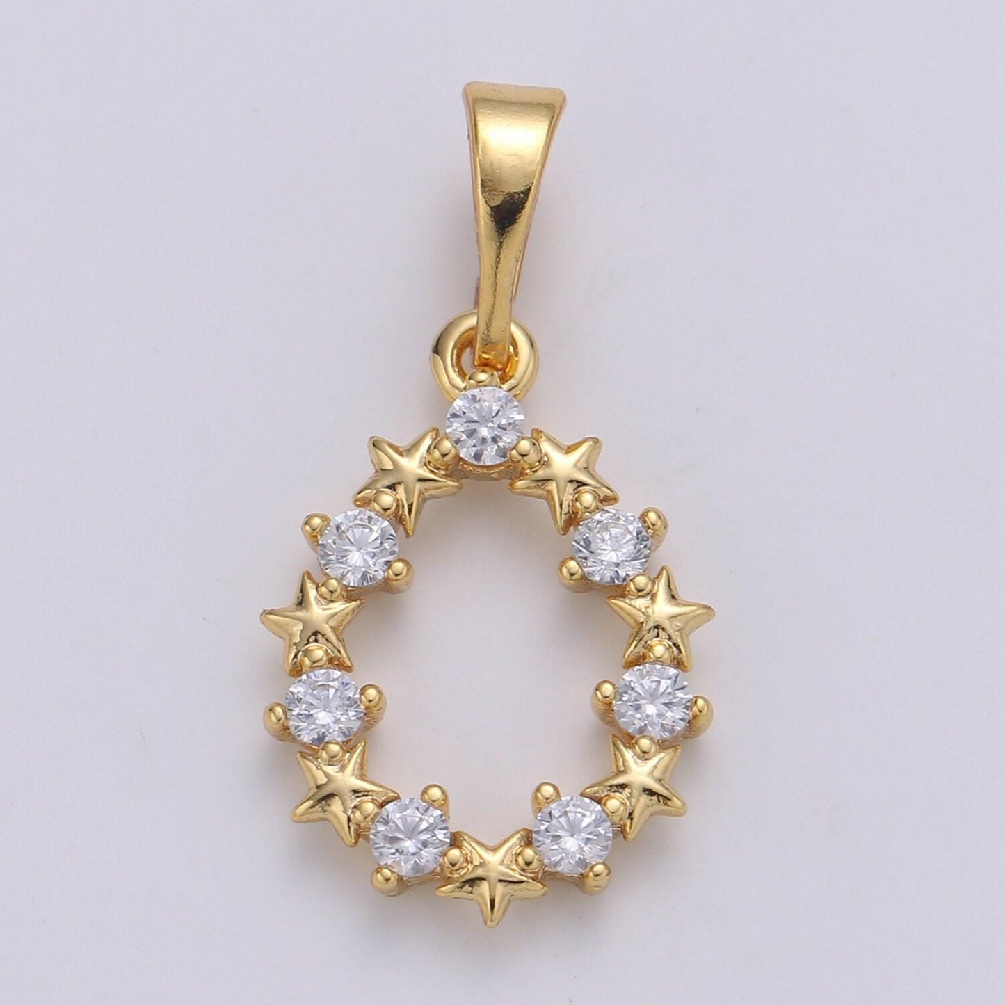 24k gold filled star cubic wreath charm, micro pave cz oval pendant, pendant, for diy jewelry, pdgf- 2096
