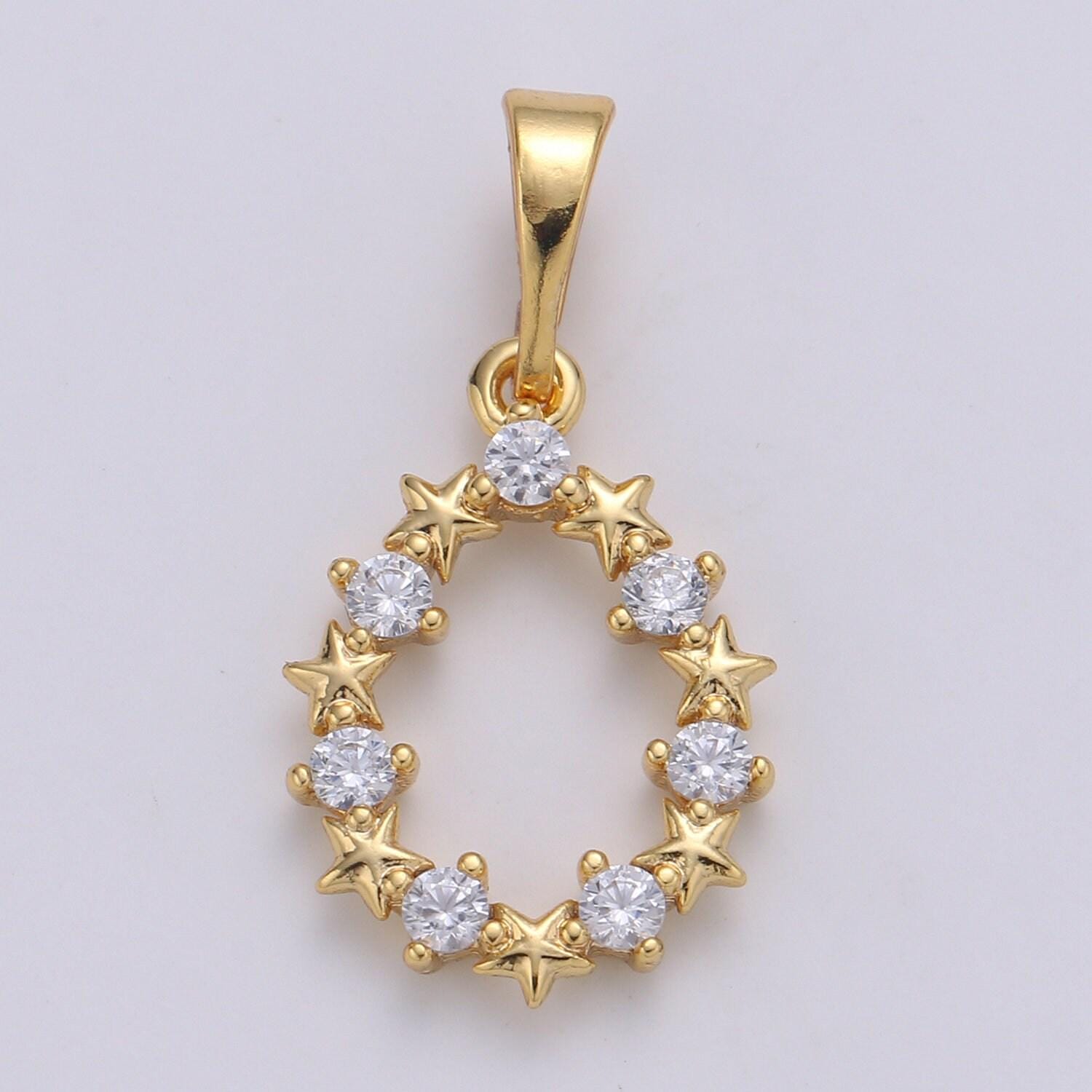 24k gold filled star cubic wreath charm, micro pave cz oval pendant, pendant, for diy jewelry, pdgf- 2096