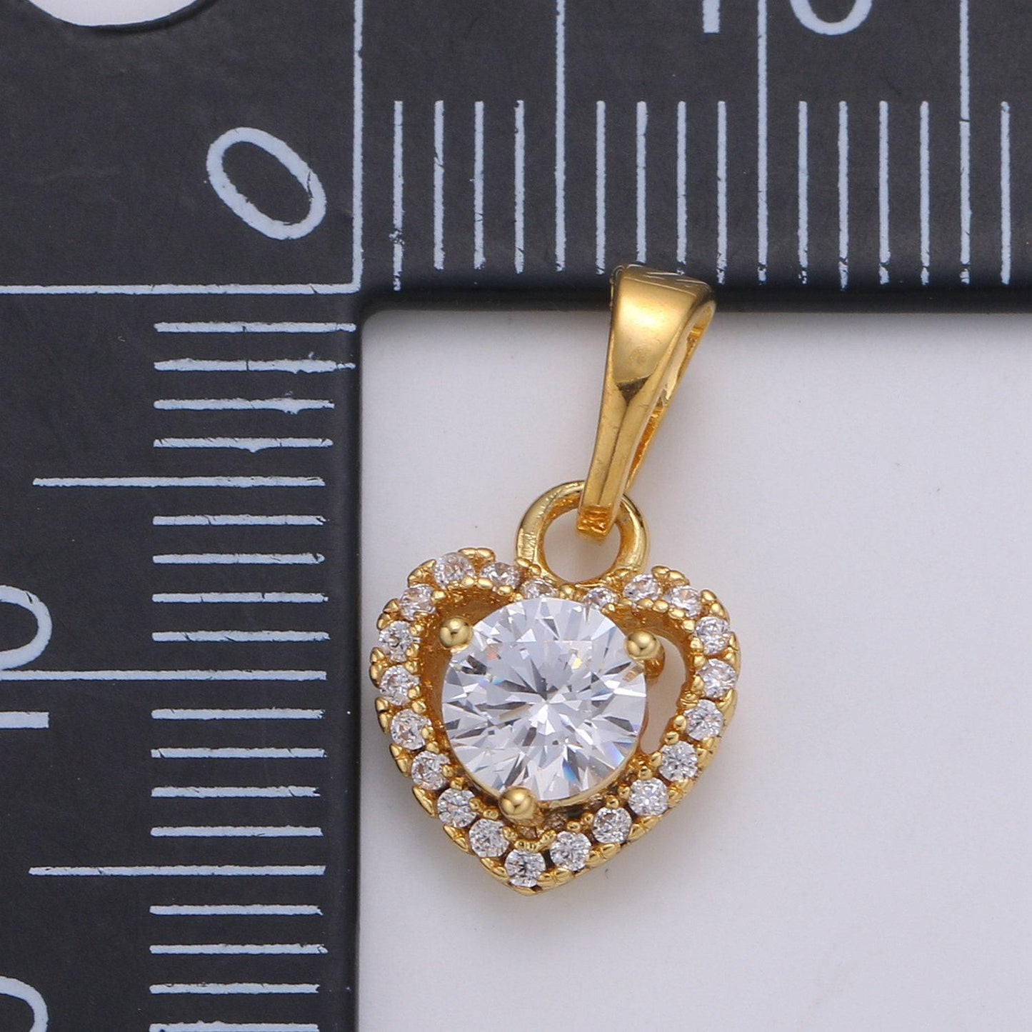 Heart cubic mini pendant, cluster cubic pave 24k gold plated charm, solitaire cz pendant, dainty bracelet earring necklace charm, pdgf-2095