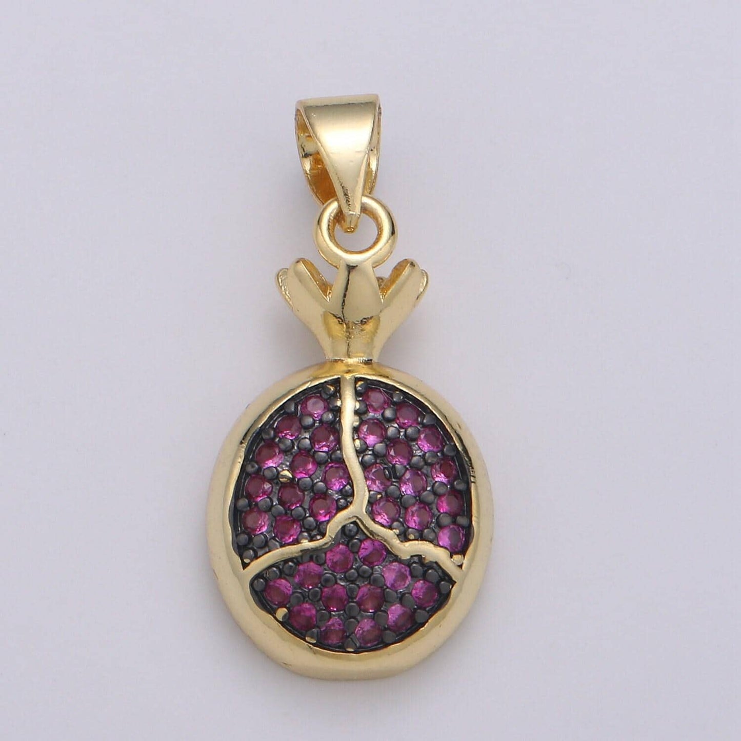 1pc pemogranate 24k gold charm, purple seed fruit pendant charm, dainty charm, green leaf pendant, gold color, pdgf-2090