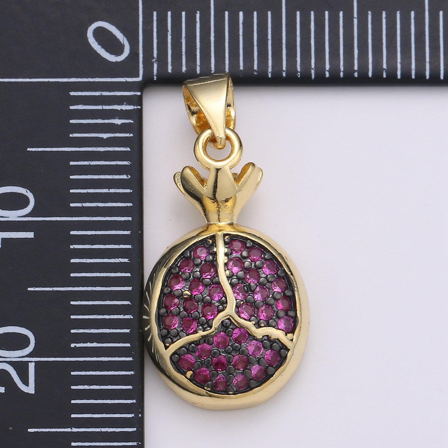 1pc pemogranate 24k gold charm, purple seed fruit pendant charm, dainty charm, green leaf pendant, gold color, pdgf-2090