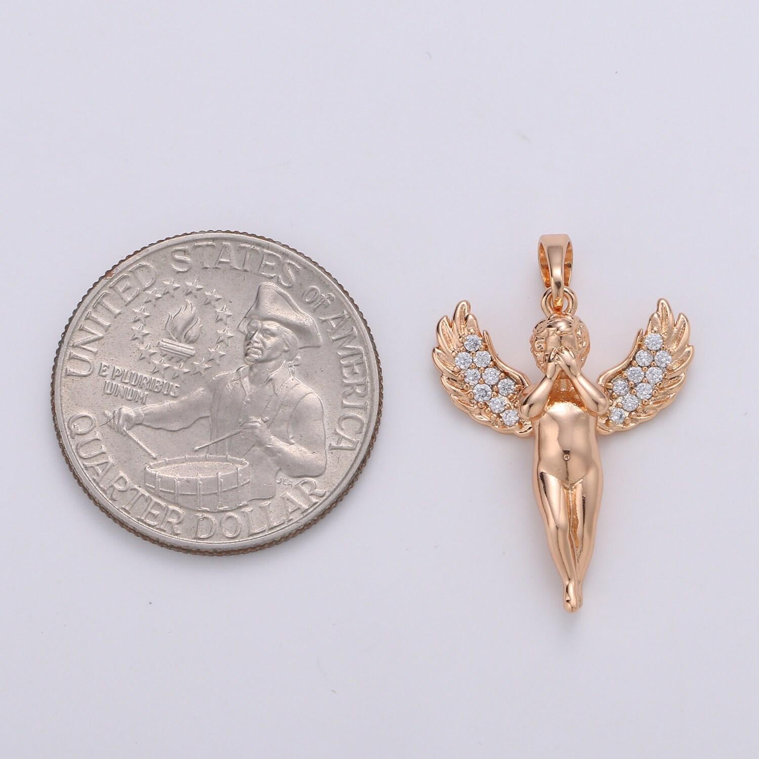 18k rose gold angel pendant,cupid charm, micro pave cubic mini pendant, dainty mars jewelry bracelet earring necklace, pdgf-2052