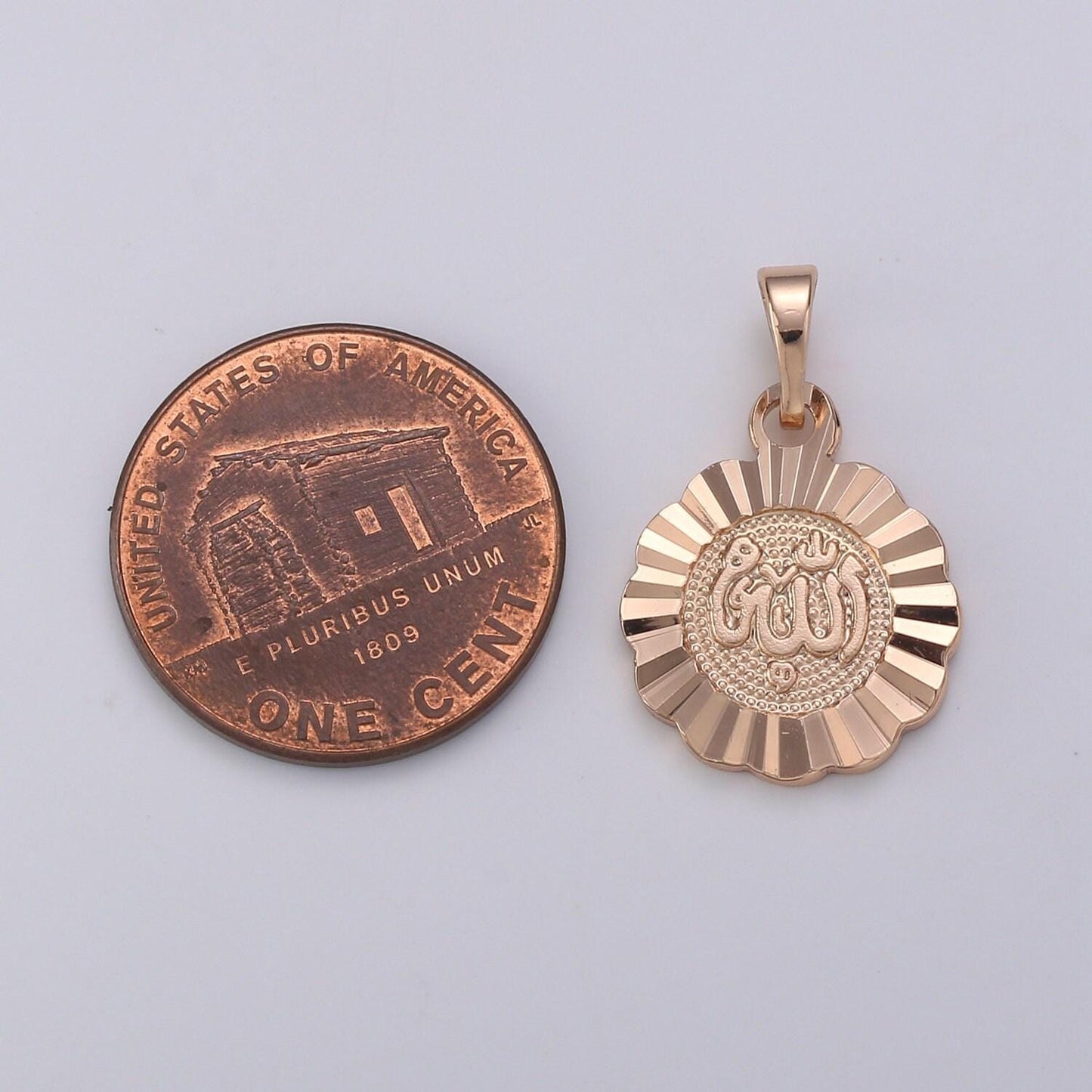 Rose gold allah charm, allah in arabic charm, dainty disc charm, round charm for bracelet earring necklace religious jewelry supply,pd-2051