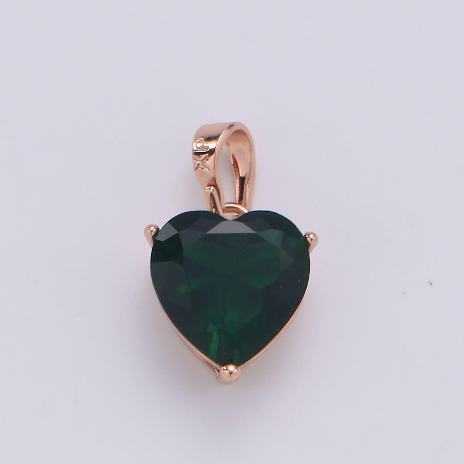 16x8mm wholesale cz green heart gem pendant charm with 18k gold-filled rose gold frame, pendant for necklace bracelet anklet making j-167