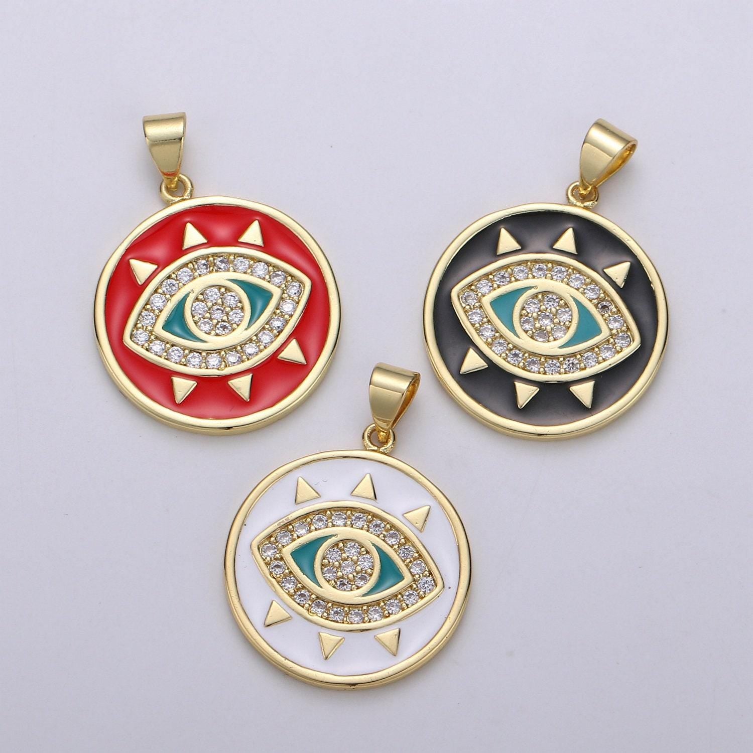 Evil eye enamel 24k gold pendant, micro pave evil eye charm for amulet jewelry making supply protection jewelry, pdgf-2007,2008,2009