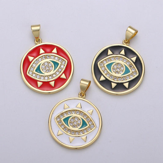 Evil eye enamel 24k gold pendant, micro pave evil eye charm for amulet jewelry making supply protection jewelry, pdgf-2007,2008,2009