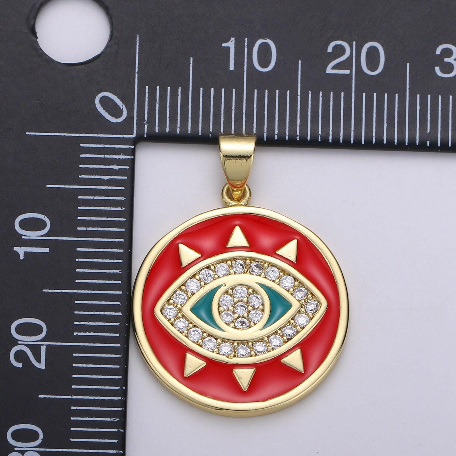 Evil eye enamel 24k gold pendant, micro pave evil eye charm for amulet jewelry making supply protection jewelry, pdgf-2007,2008,2009