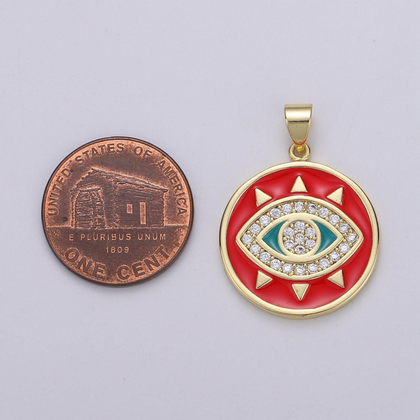 Evil eye enamel 24k gold pendant, micro pave evil eye charm for amulet jewelry making supply protection jewelry, pdgf-2007,2008,2009
