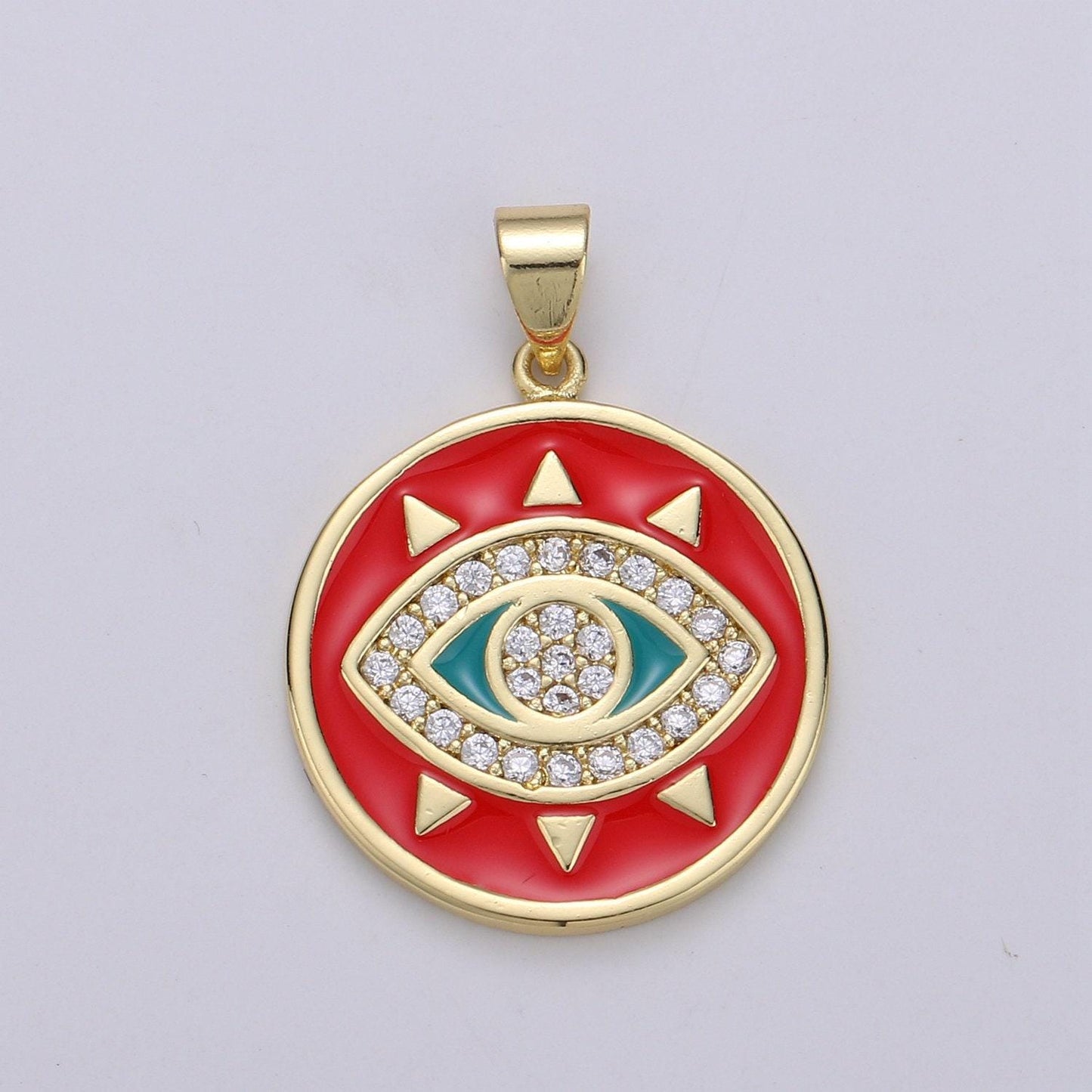 Evil eye enamel 24k gold pendant, micro pave evil eye charm for amulet jewelry making supply protection jewelry, pdgf-2007,2008,2009