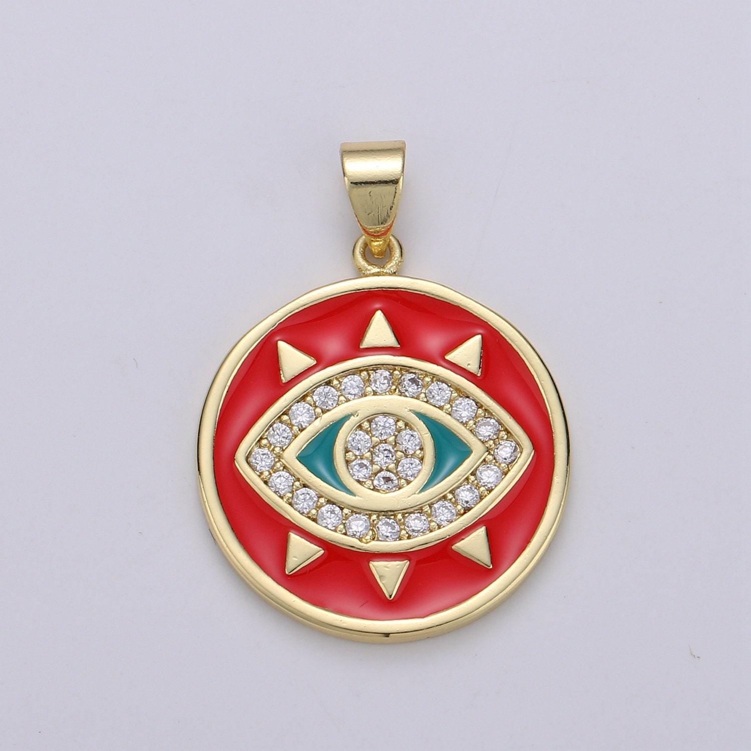 Evil eye enamel 24k gold pendant, micro pave evil eye charm for amulet jewelry making supply protection jewelry, pdgf-2007,2008,2009