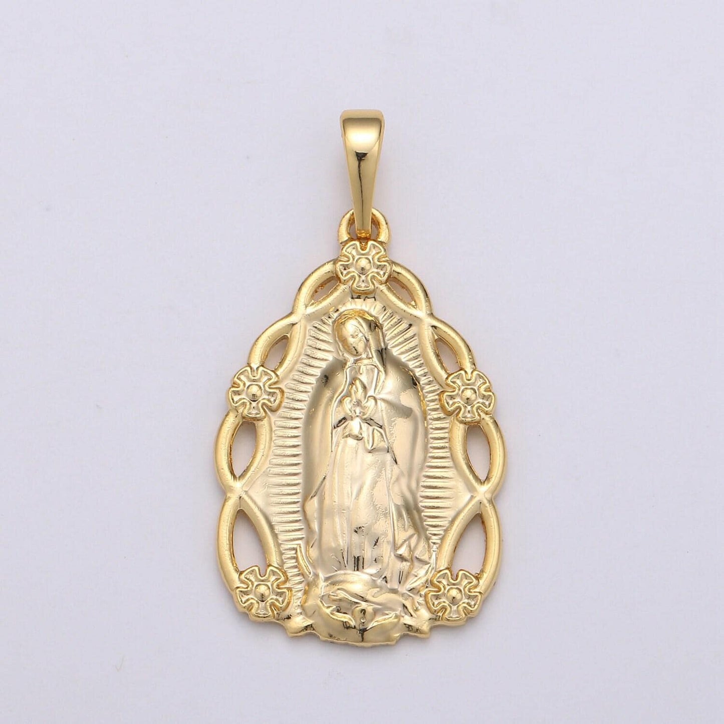 14k gold our lady of guadalupe charm virgin mary tear drop pendant religious catholic rosary jewelry supply pd 1989
