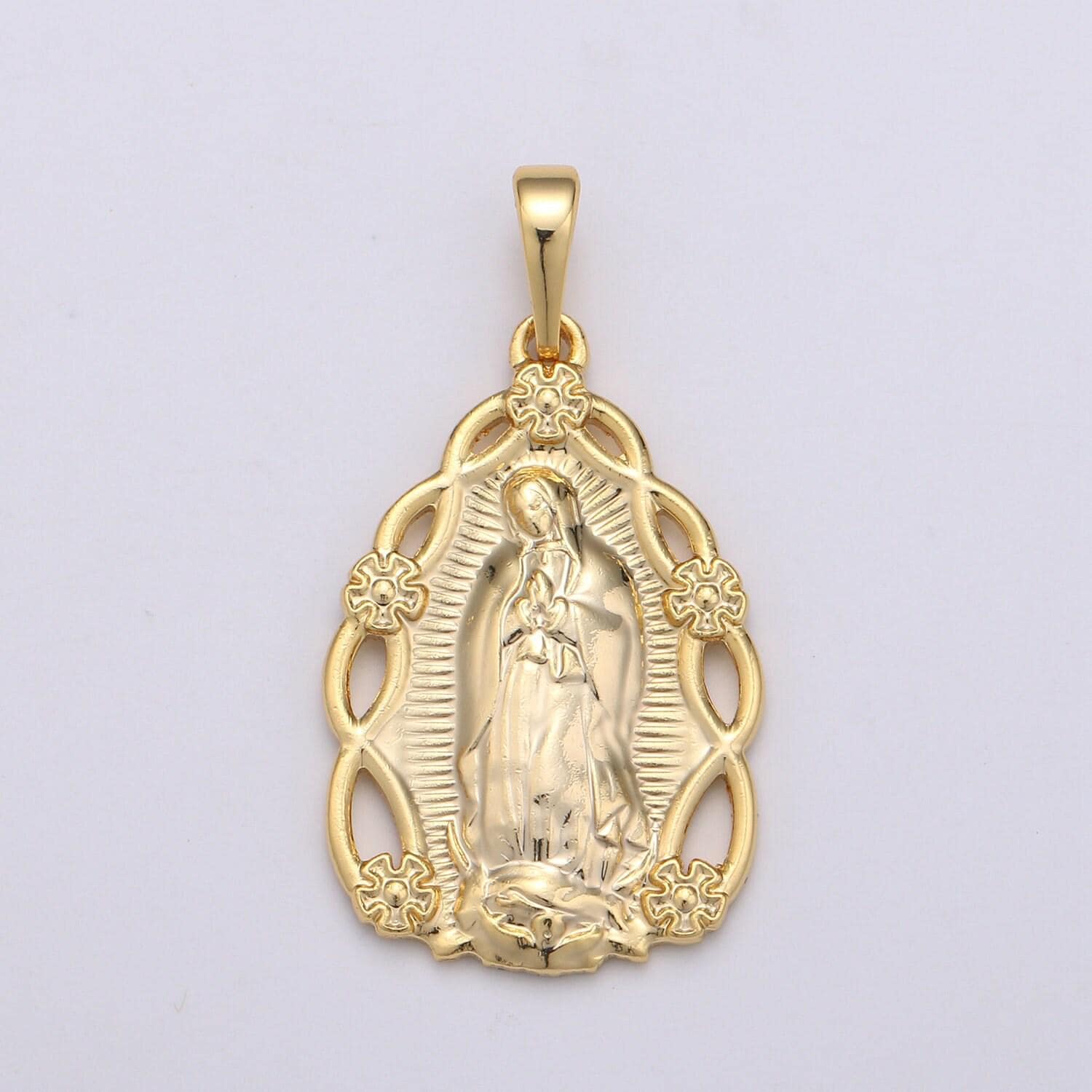 14k gold our lady of guadalupe charm virgin mary tear drop pendant religious catholic rosary jewelry supply pd 1989