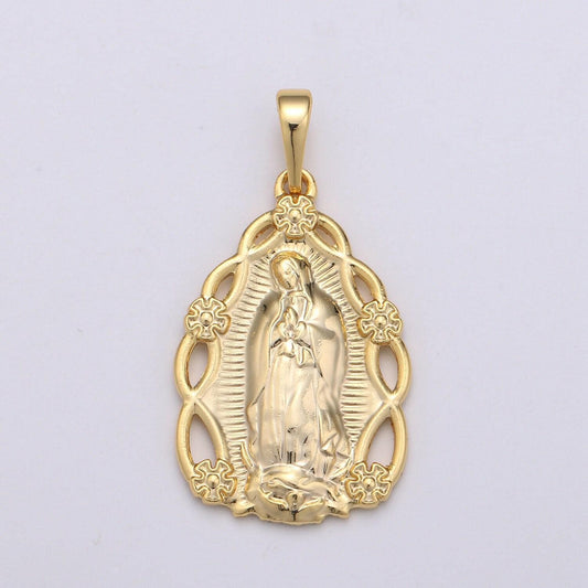14k gold our lady of guadalupe charm virgin mary tear drop pendant religious catholic rosary jewelry supply pd 1989
