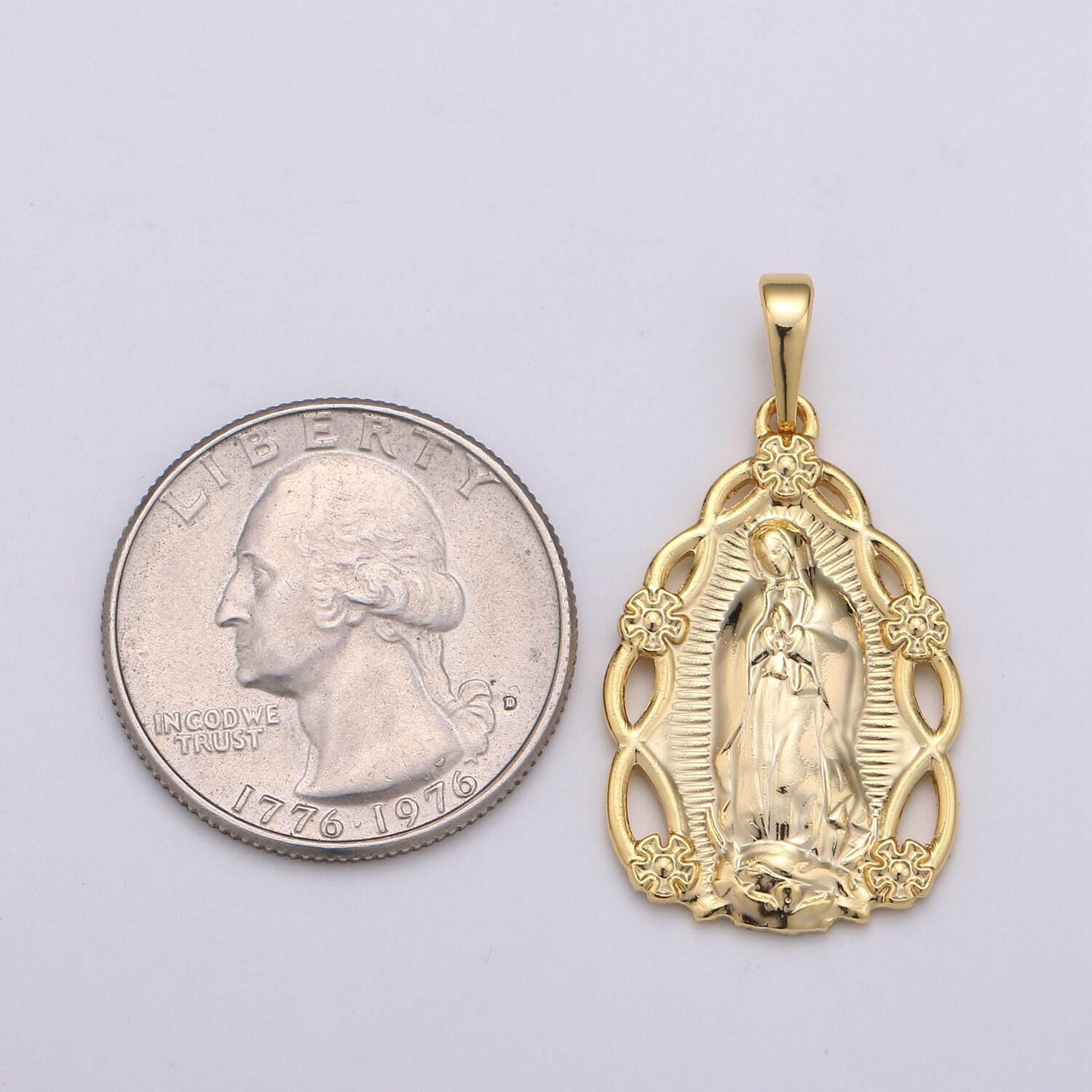 14k gold our lady of guadalupe charm virgin mary tear drop pendant religious catholic rosary jewelry supply pd 1989