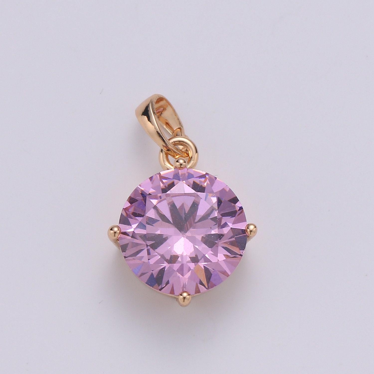 Amethyst zirconia 18k gold pendant, solitaire pink cubic charm for easy self-making jewelry, sophisticate pendant, pdgf-1984