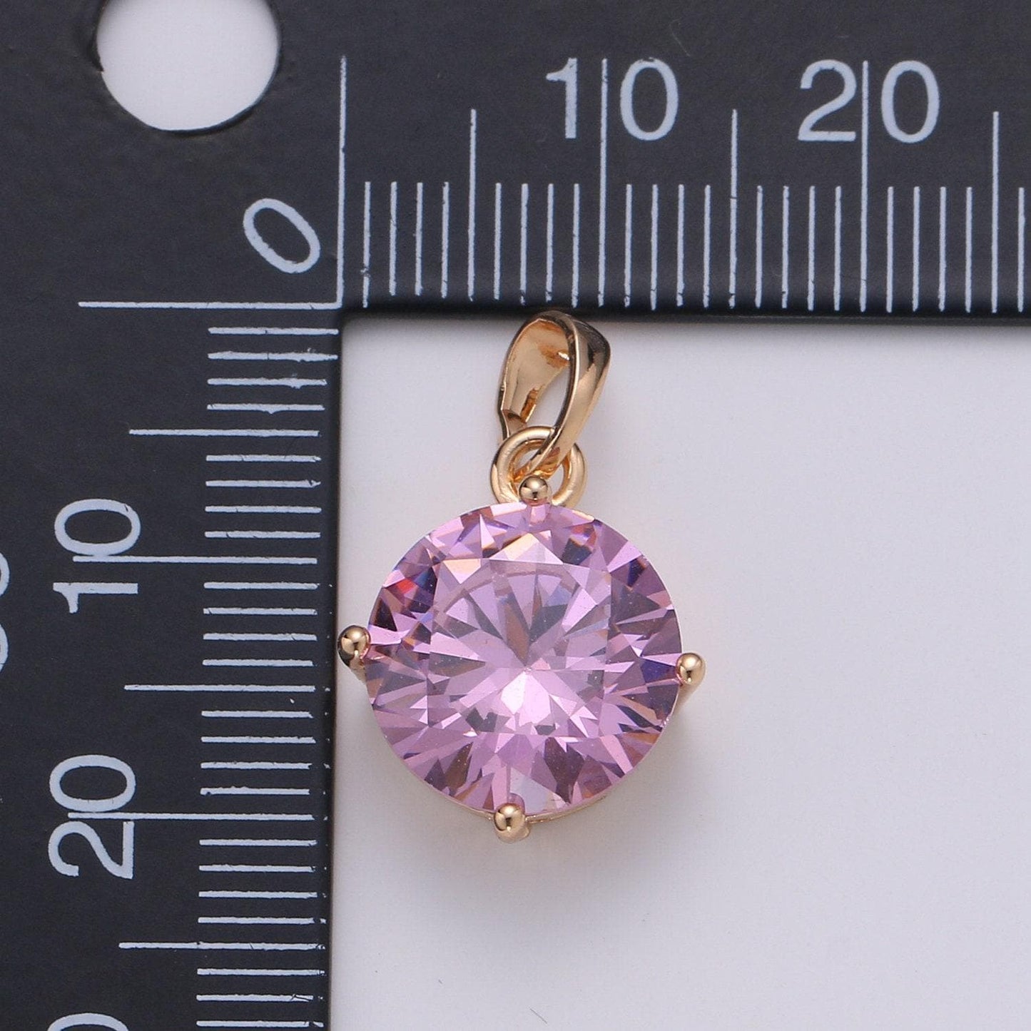 Amethyst zirconia 18k gold pendant, solitaire pink cubic charm for easy self-making jewelry, sophisticate pendant, pdgf-1984