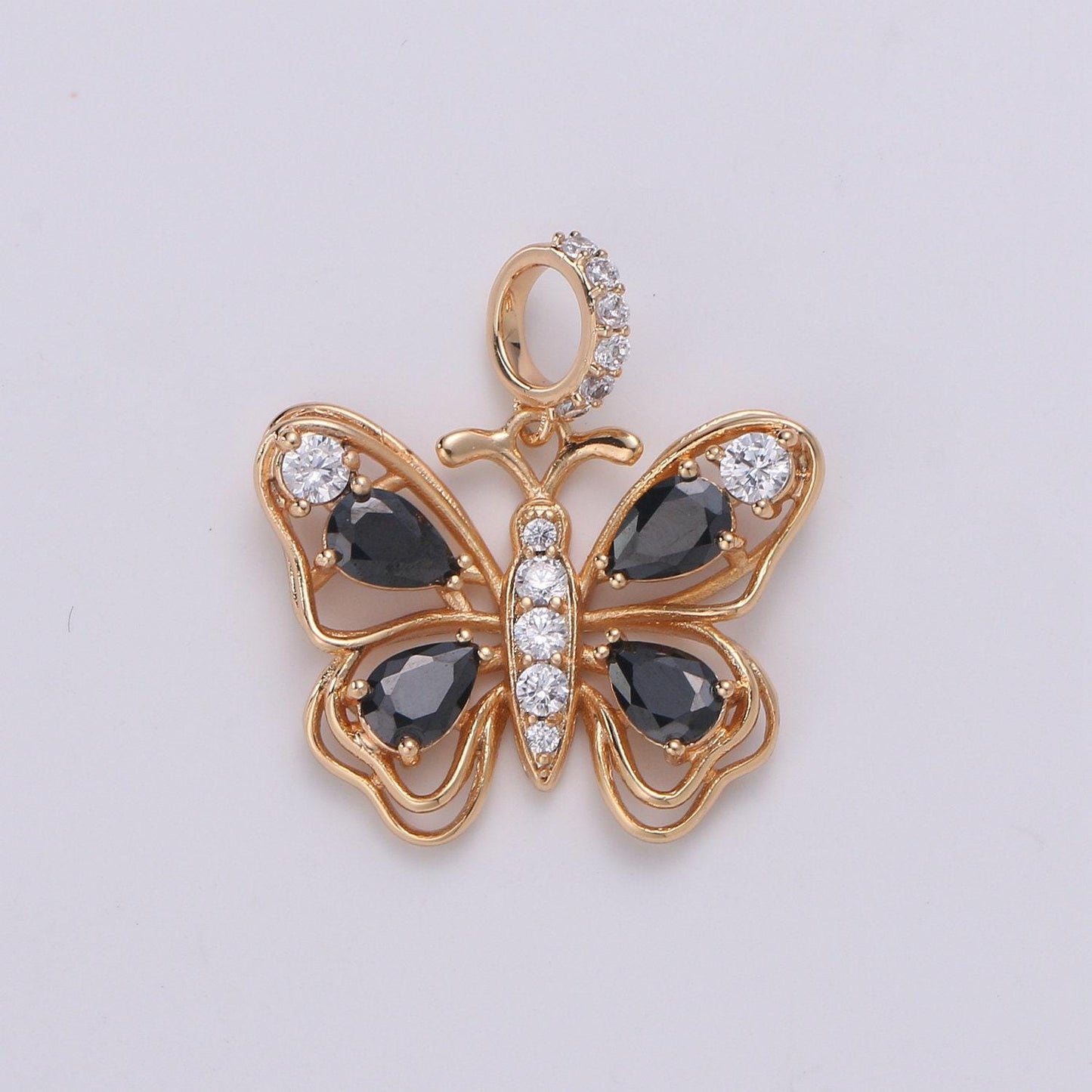 Black rose gold butterfly gold filled pendants j-106
