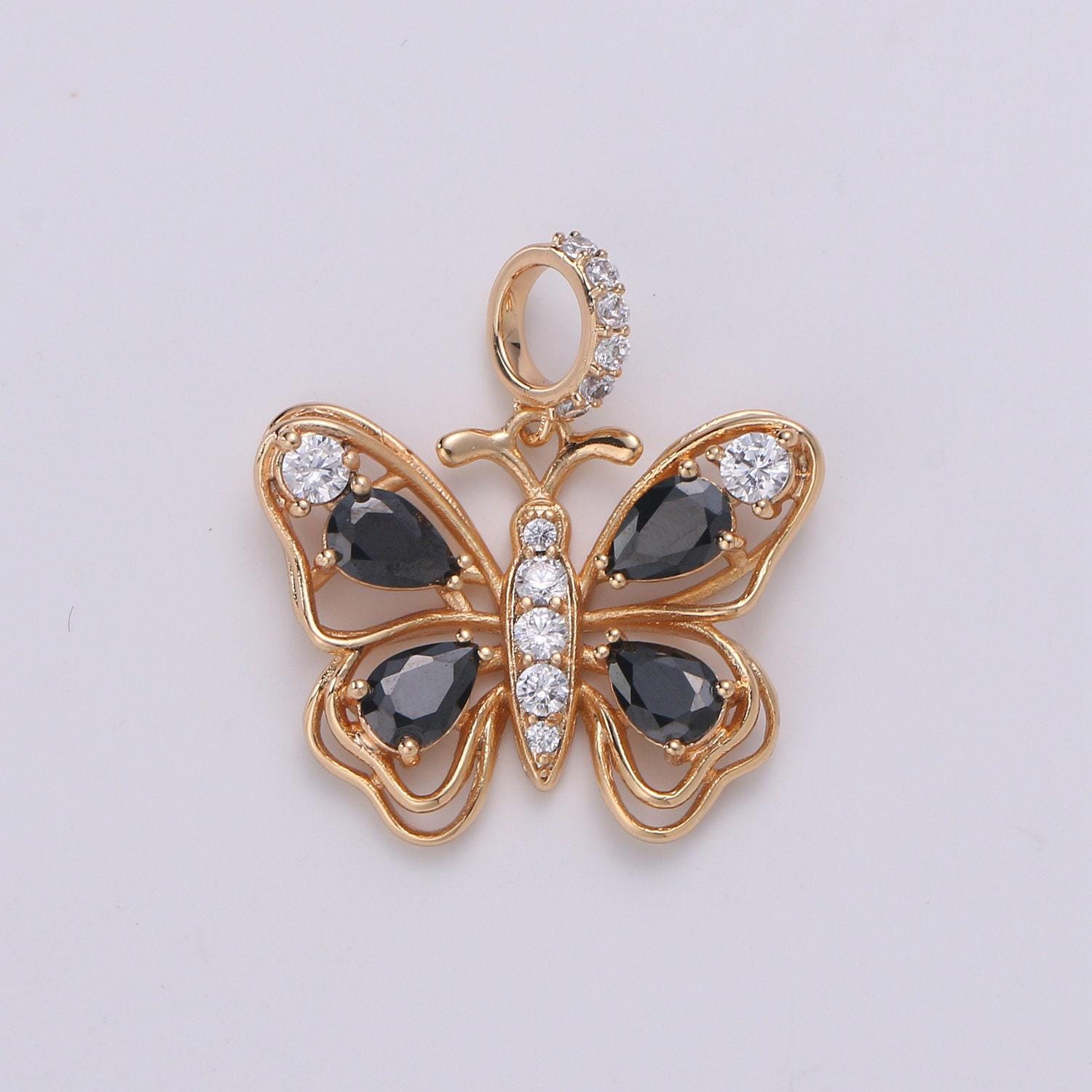 Black rose gold butterfly gold filled pendants j-106