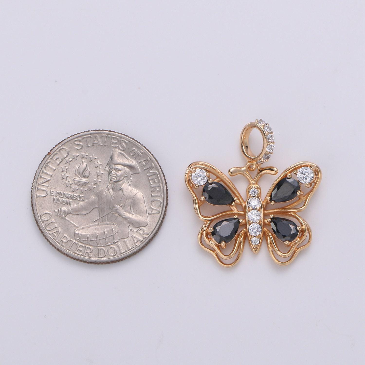 Black rose gold butterfly gold filled pendants j-106