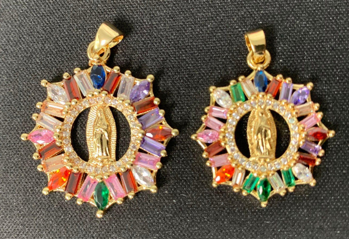 Rainbow cz virgin mary pendant, lady guadalupe baguette charm, mother of jesus medallion, rosary charm religious jewelry j-088 i-882