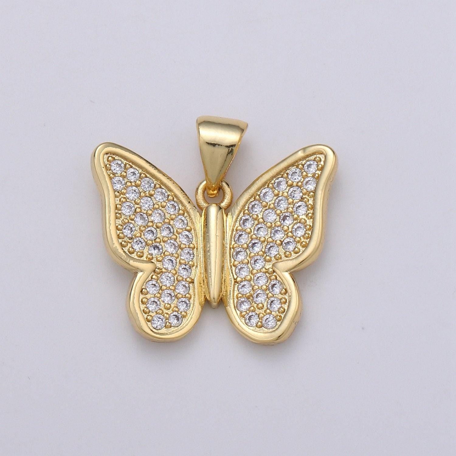 14k gold filled micro pave cz butterfly pendant charm, micro pave cz butterfly pendant charm, gold filled pendant j-063~j-065