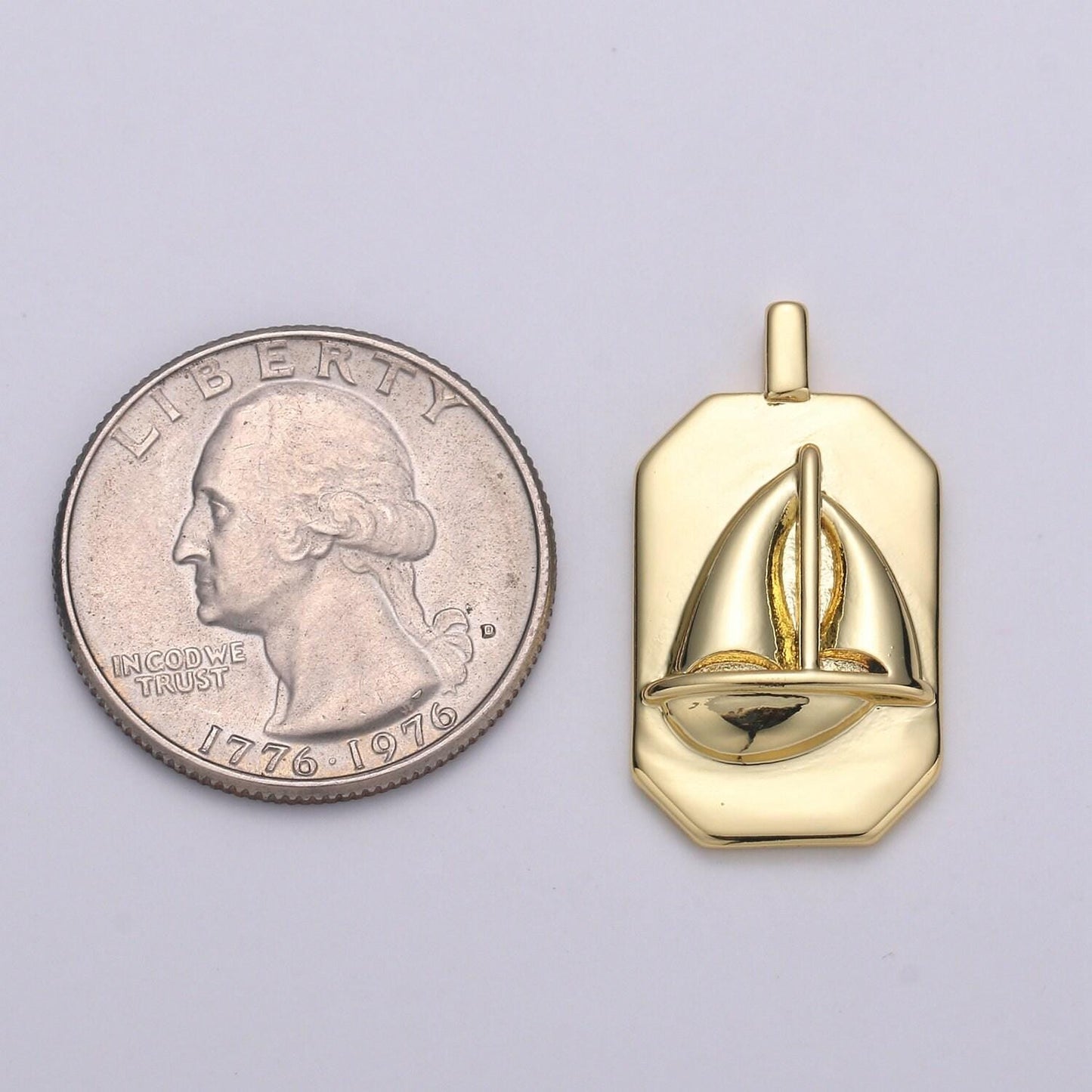 14k gold sailboat charm- rectangle medallion sailboat pendant - dainty charm - for necklace bracelet earring component | j-034