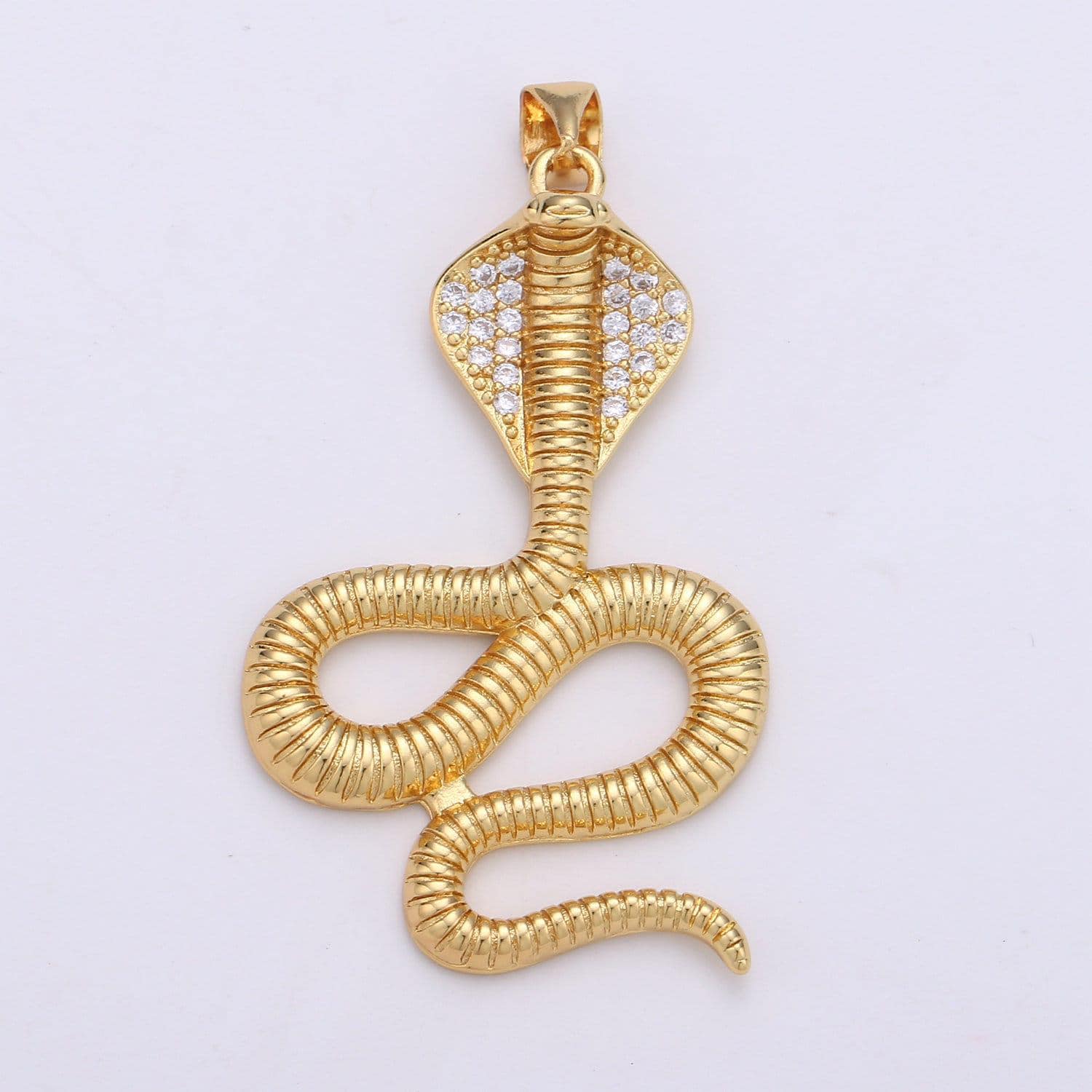 24k gold filled micro pave cobra snake charm, cubic zirconia snake pendant charm, gold filled charm, for diy jewelry i-936