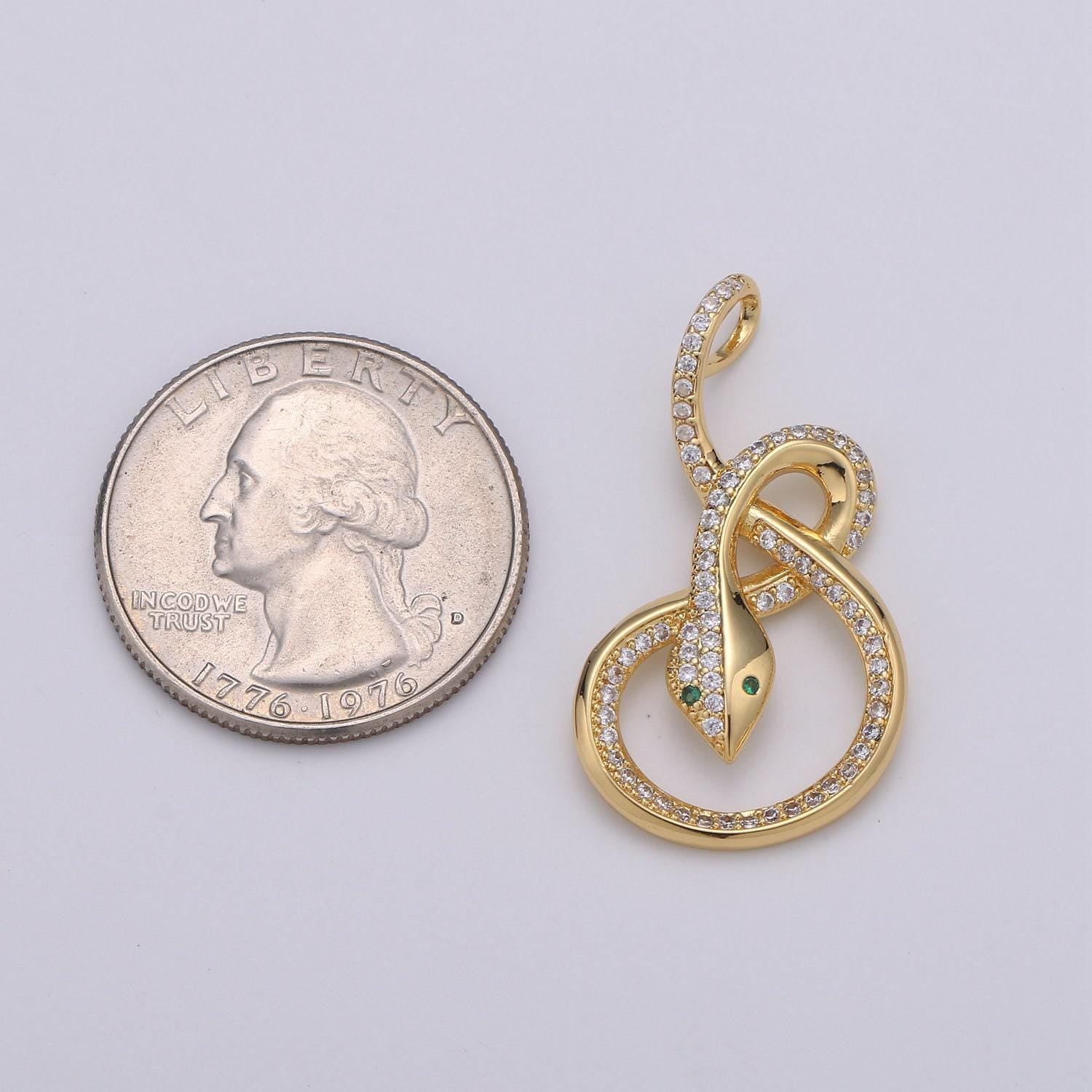 Micro pave snake charm, gold filled snake charm, animal charm gold serpent charm necklace pendant finding for jewelry making supply i-916