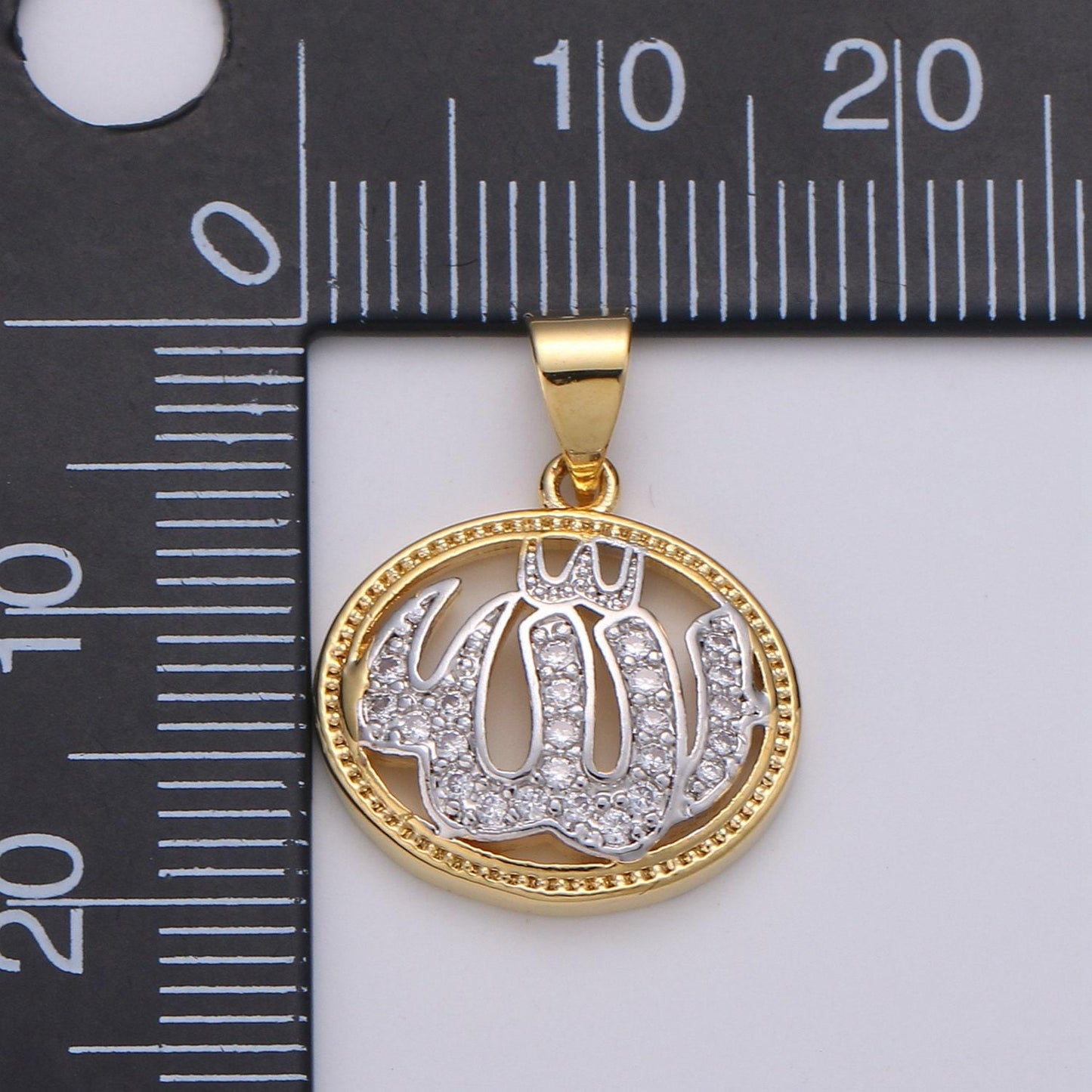 2 tone color pendant in 24k gold jewelry allah pendant micro pave cz pendant necklace for religious jewelry