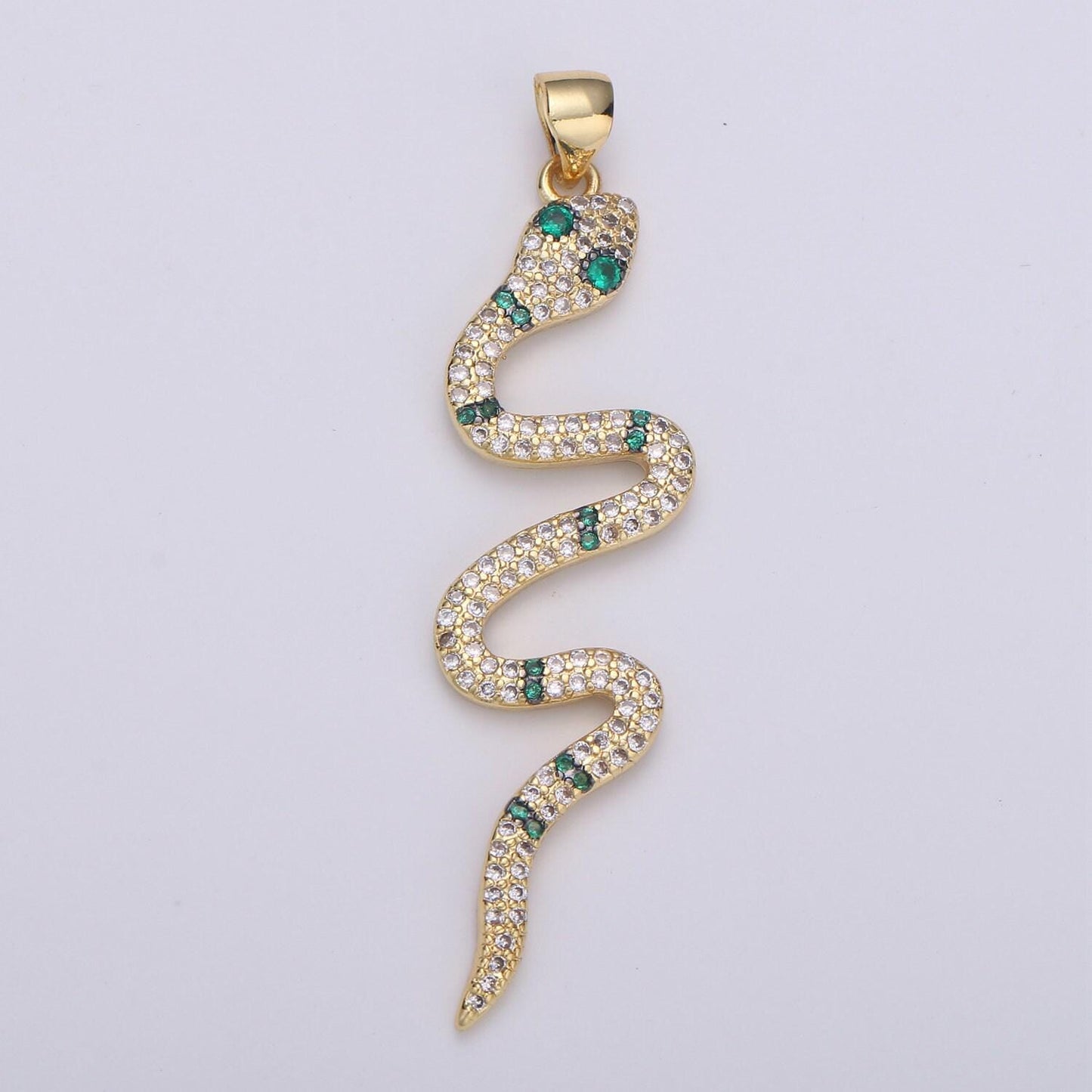 Green cz 14k gold filled snake charm, micro pave snake pendant charm, gold filled charm, serpent animal jewelry dangle charm i-905~i-907