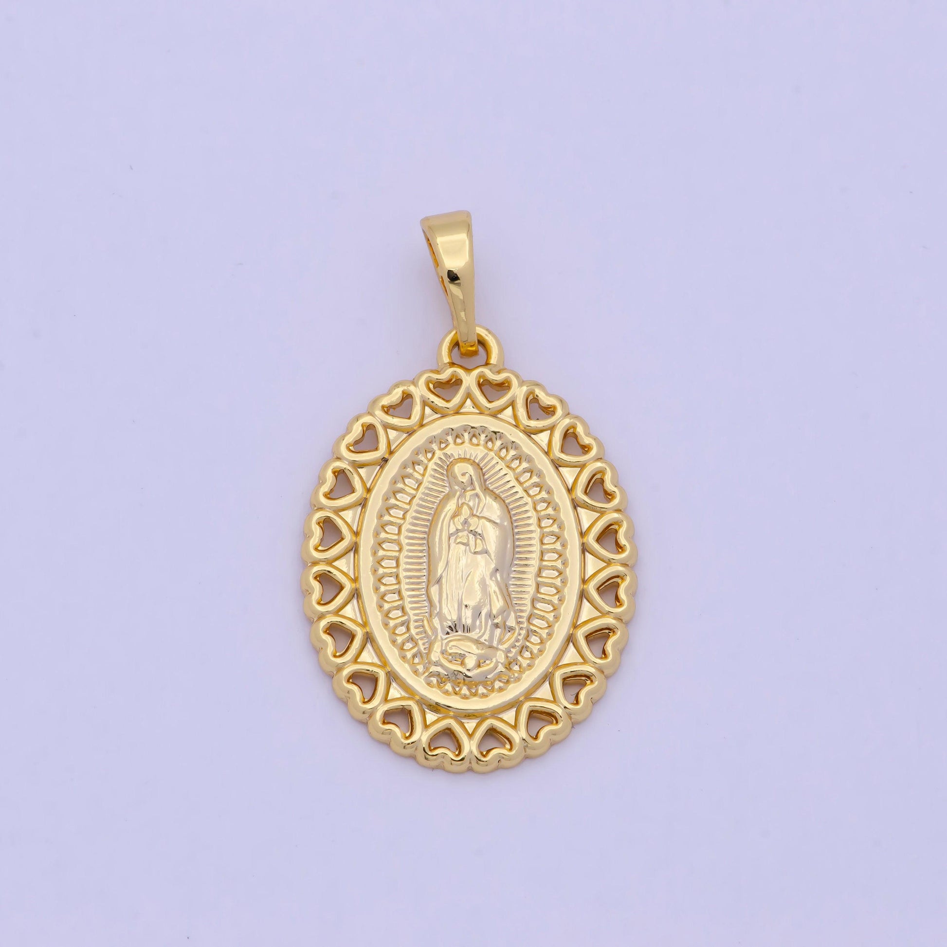 24k / 14k gold filled virgin mary charm, heart lady guadalupe oval pendant, for diy religious jewelry necklace bracelet, i-878 h-475
