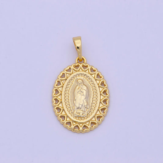 24k / 14k gold filled virgin mary charm, heart lady guadalupe oval pendant, for diy religious jewelry necklace bracelet, i-878 h-475