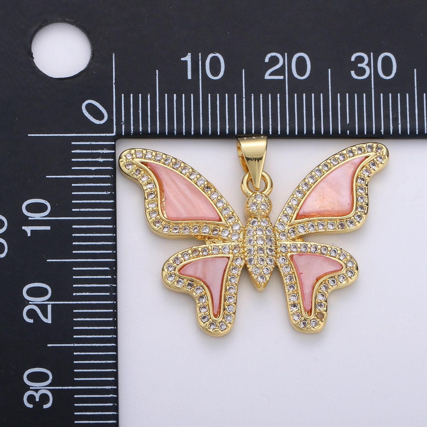 Large mariposa butterfly charm pink pearl butterfly charm acrylic pendant for necklace component real gold plated tarnish free i-872
