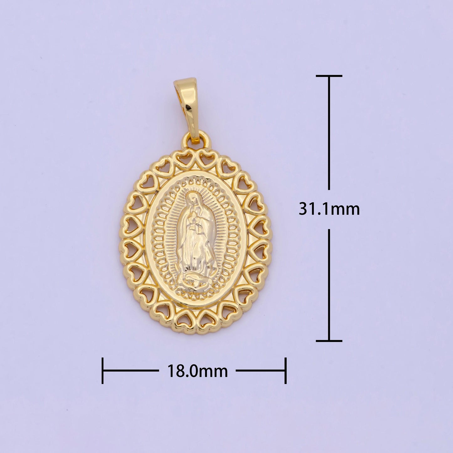 24k / 14k gold filled virgin mary charm, heart lady guadalupe oval pendant, for diy religious jewelry necklace bracelet, i-878 h-475