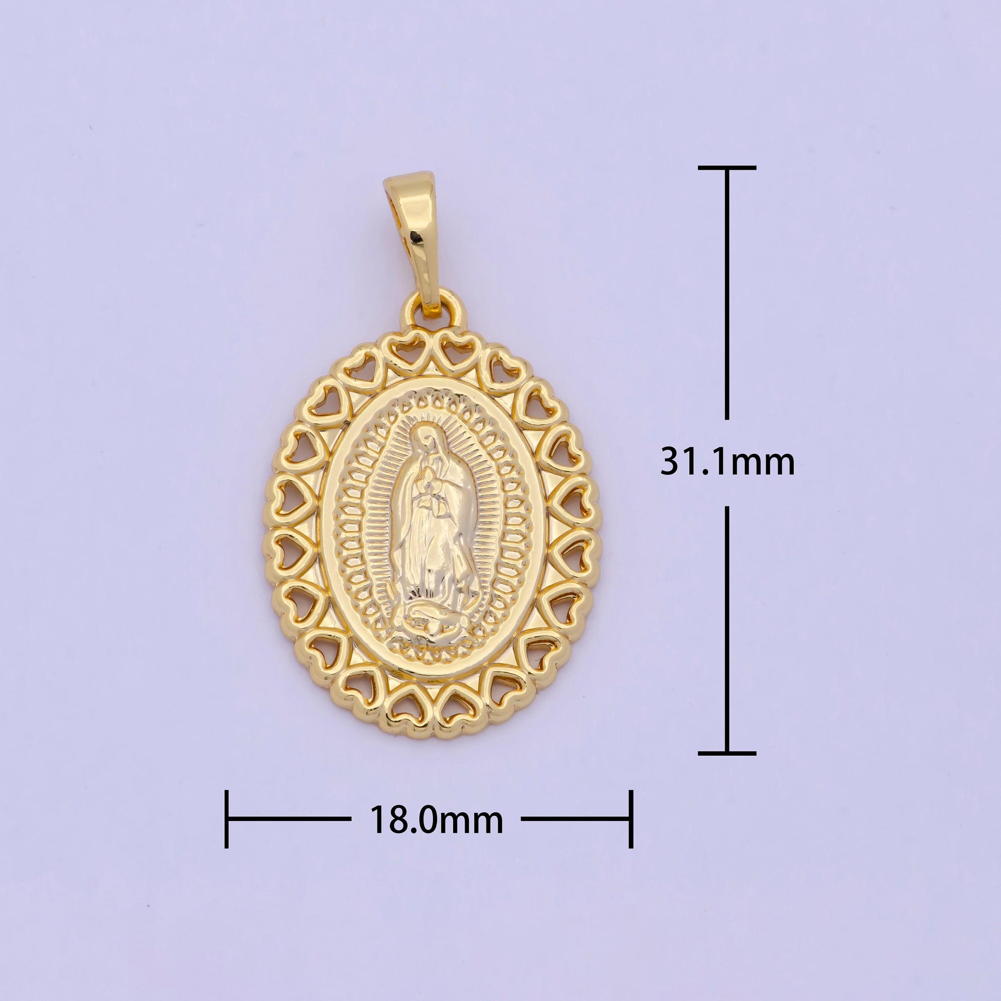 24k / 14k gold filled virgin mary charm, heart lady guadalupe oval pendant, for diy religious jewelry necklace bracelet, i-878 h-475