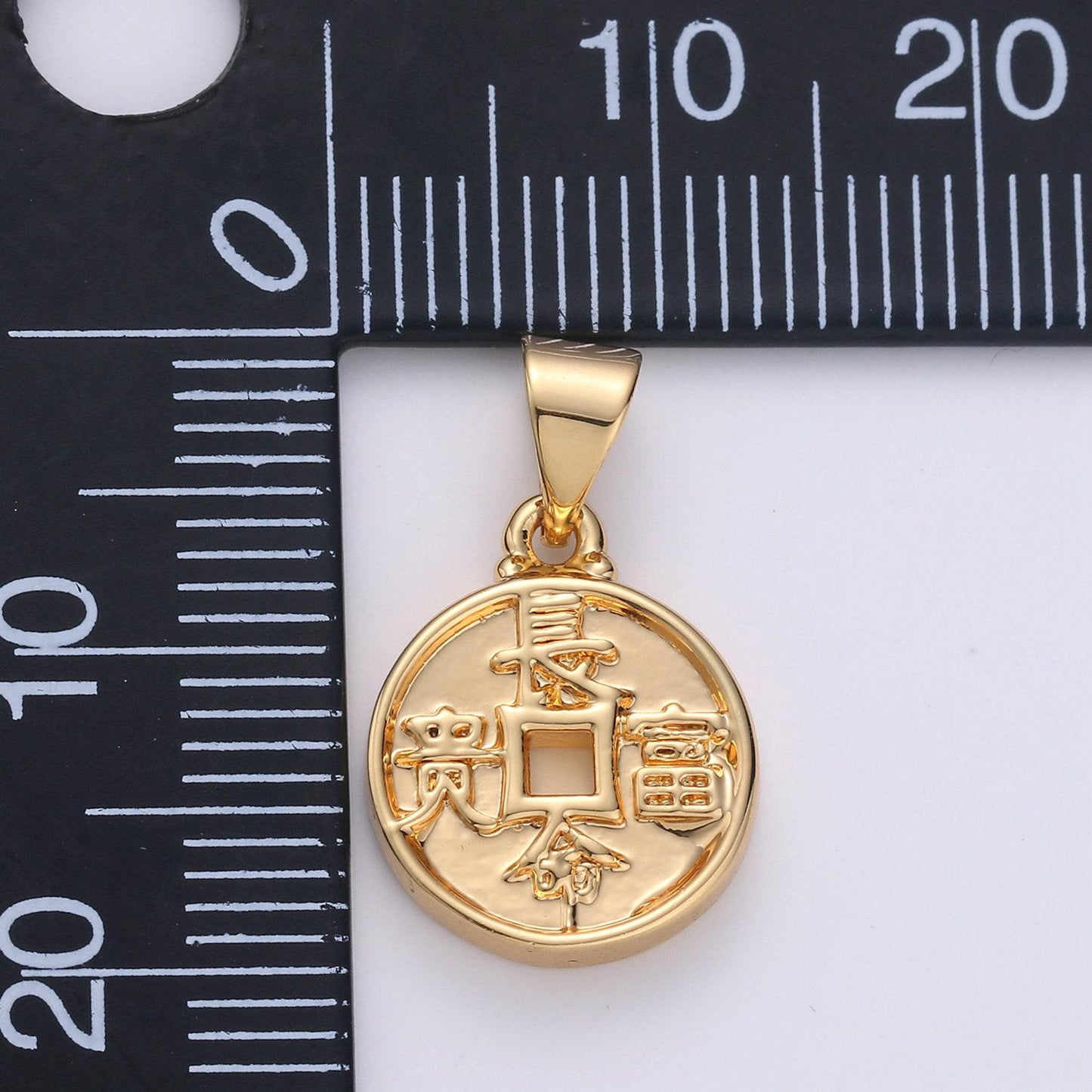 Double sided chinese coin charms, dynasty, lucky coin charm, gold chinese coin in 24k gold | i-869
