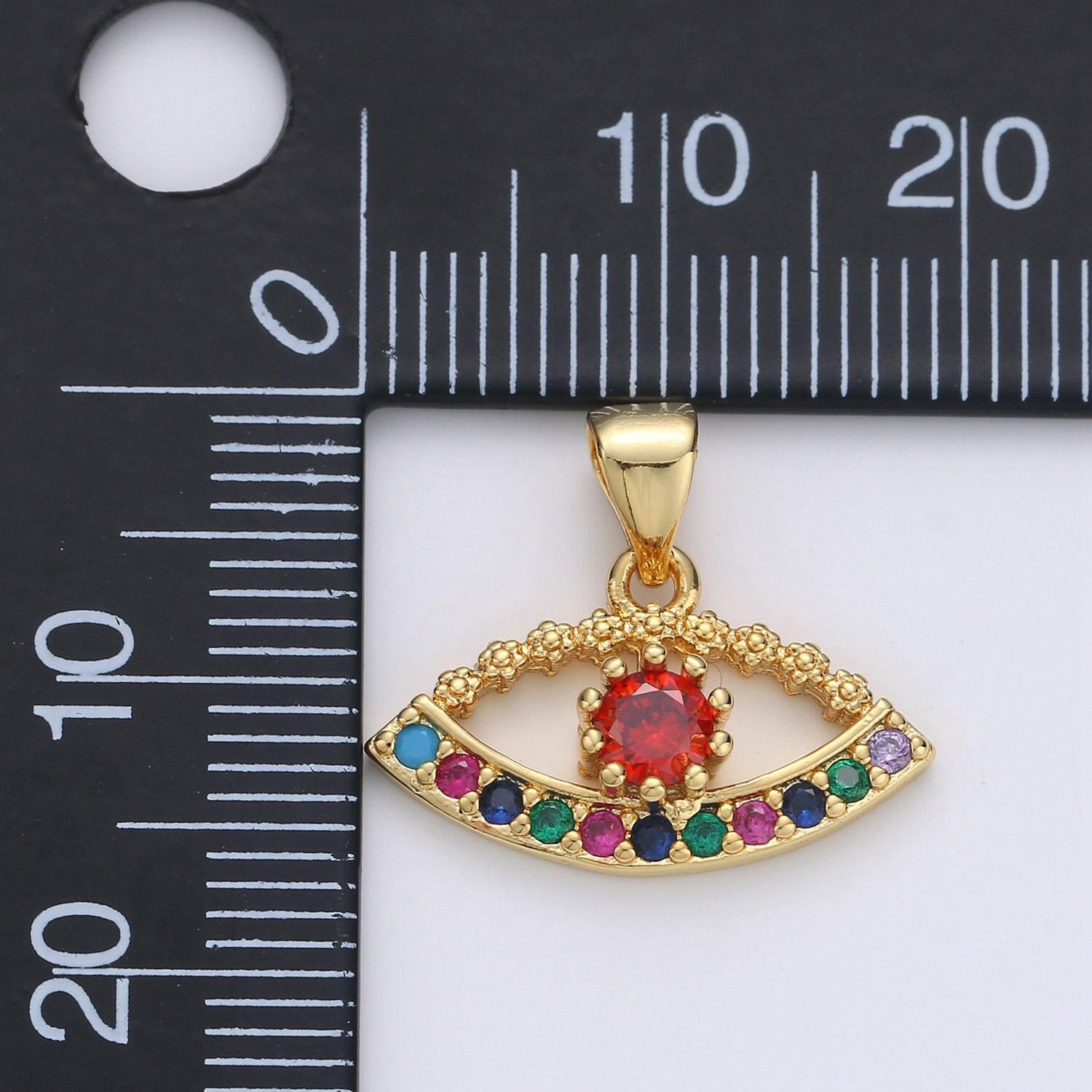 Micro pave evil eye charm in 14k gold filled cubic evil eye pendant multi color cz charm i-812