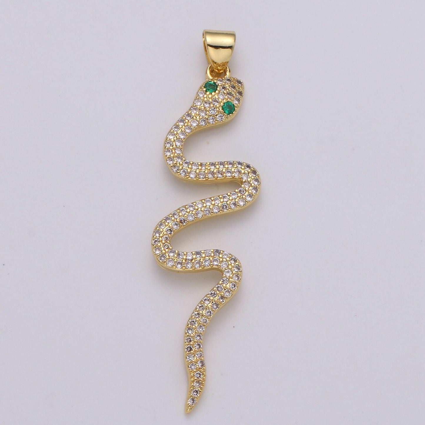 1pc 24k gold micro pave snake charm, cubic zirconia serpent pendant charm, charm, silver snake pendant for diy jewelry