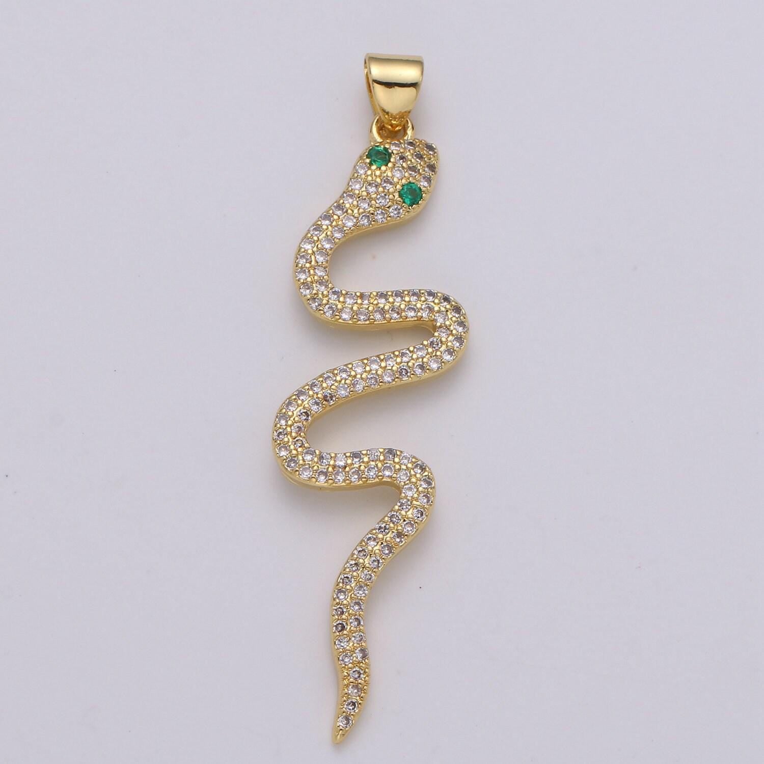 1pc 24k gold micro pave snake charm, cubic zirconia serpent pendant charm, charm, silver snake pendant for diy jewelry