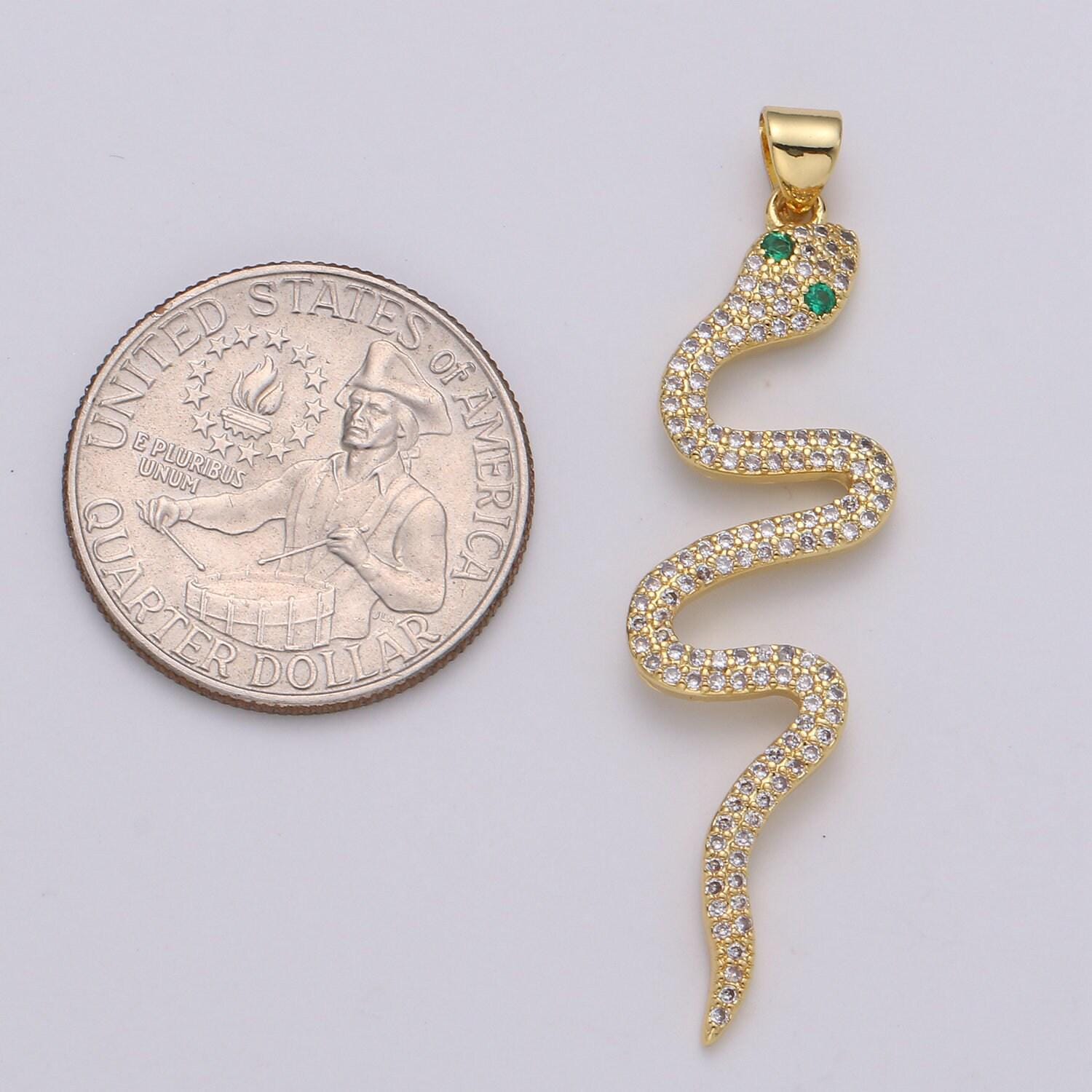 24k gold filled micro pave snake charm, cz serpent pendant charm, gold filled charm, silver snake pendant for diy jewelry i-807