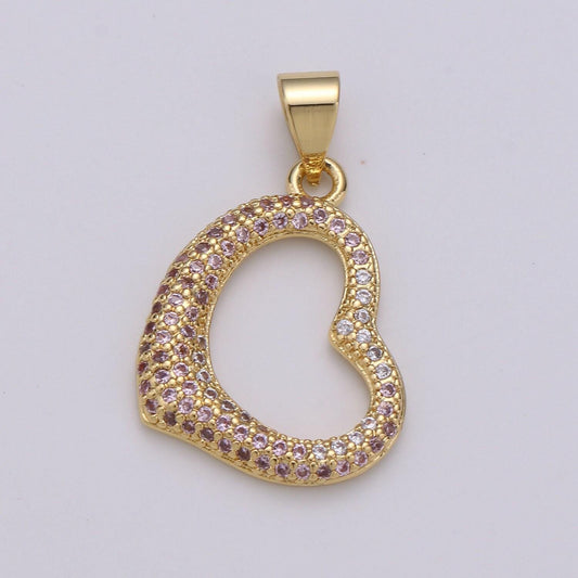 1pc 24k gold  micro pave cz heart pendant charm, open heart micro pave cz pendant charm,  pendant, for diy jewelry