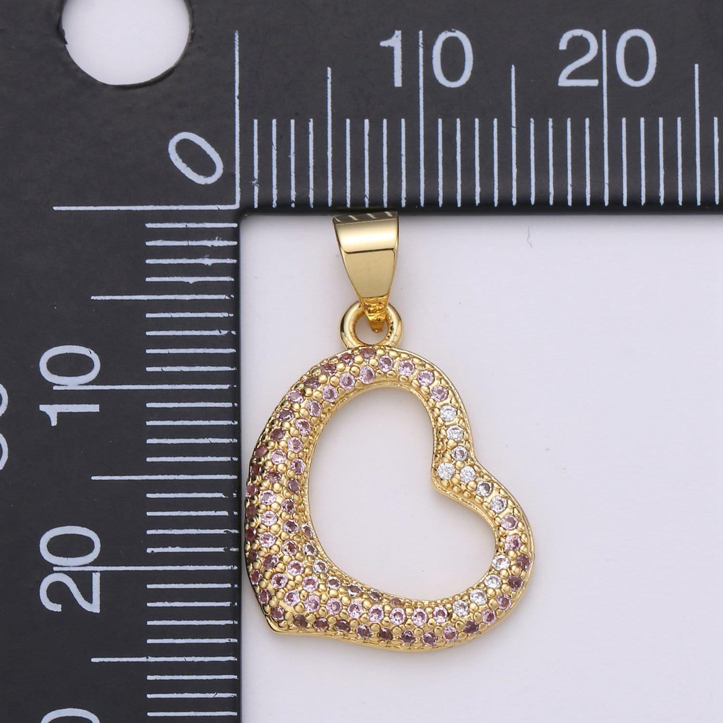 1pc 24k gold  micro pave cz heart pendant charm, open heart micro pave cz pendant charm,  pendant, for diy jewelry